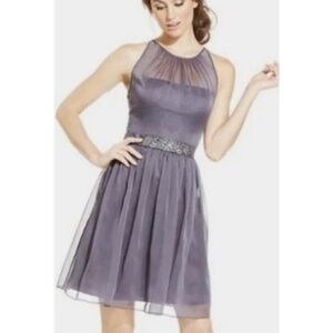 NWT $159 ADRIANNA PAPELL Chiffon Halter Dress Beaded Embellished Belt size 14